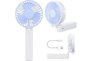TIMJJG 1 ventilatore pieghevole, mini palmare, ricarica USB, portatile, piccolo ventilatore silenzioso, ventilatore elettrico, adatto per casa, dormitorio, ufficio, viaggi (blu e bianco)