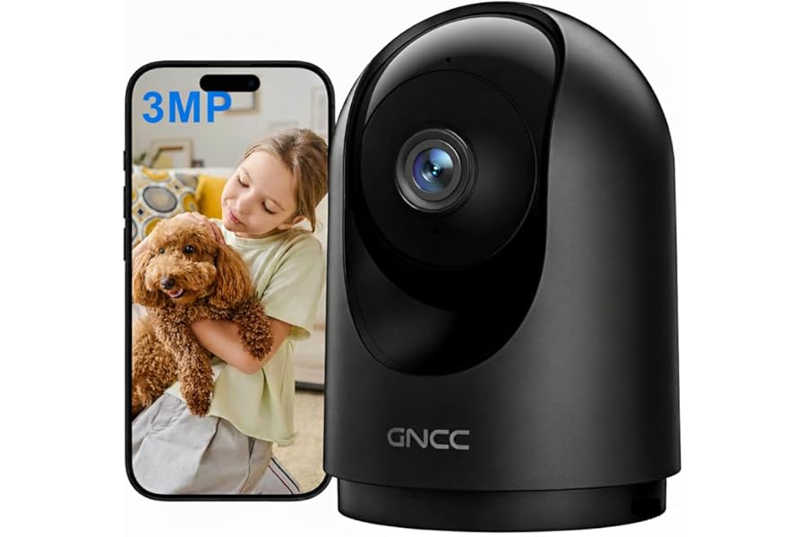 GNCC Indoor Dog Pet Camera with APP, 2K Home CCTV Security Camera, Wifi Baby monitor with Camera and Night Vision, Motion Detection, 2-Way Audio, Works with Alexa/Google, Cloud/SD Storage, 2.4GHz Only