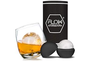 FLOW BARWARE Ensemble de verres à whisky à bascule | Coffret cadeau original avec moule à glaçons | Verres à whisky pour homme, comprenant un verre oscillant, un gobelet rotatif et un moule à glaçons ronds