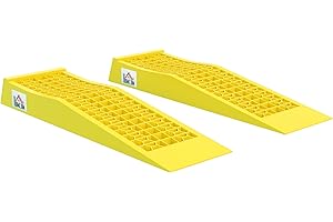 HOMCOM Ensemble de 2 rampes pour Voiture véhicule Utilitaire Rampe de Chargement Lourde 3T Caravane Camping-Car dim. 70L x 19,5l x 7,8H cm PP Jaune