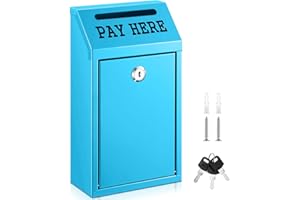 Yaocom Safe Cash Box Money Collection Metal Donation Box with Lock Wall Mount Pre Drilled Mailbox Delivery Ballot for Home Office Outdoor Self Serve Stand (Light Blue,10.2 x 5.7 x 2.8 Inch)