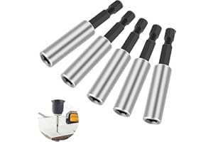 DONGFENGLION 5 Stück Bithalter, Hochwertiger Bithalter Magnetisch, Schnellwechsel Bit Verlängerung 1/4", Bithalter-Set 60mm aus Edelstahl Starke Bithalter Magnetisch, Bohrerbitbefestigung