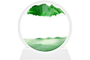 AzureLeap 3D Dynamic Sand Art Liquid Motion, Moving Sand Art Picture Round Glass 3D Deep Sea Sandscape in Motion Display Flowing Sand Frame Relaxing Desktop Home Office Work Decor (7 inch-Green)