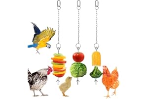 LA DESIRE Chicken Toys for Hens, Chicken Veggies Skewer Fruit Food Holder, 3 Pcs Pet Chicken Vegetable Hanging Feeder Toy, Stainless Steel Foraging Toy for Hens Large Birds Treat Skewer
