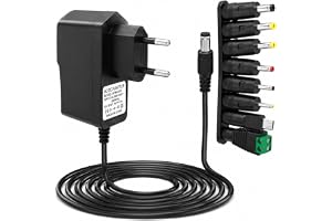 Strömförsörjning 9 V 2 A, AC-adapter 230 V till DC 9 V 2 000 mA 1 000 mA 5,5 x 2,1 mm med 8 avtagbara multikontakter