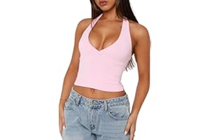 Kukeyiee Women Sexy Crop Tops Sleeveless Deep V Neck Workout Tops Casual Cropped Tank Top