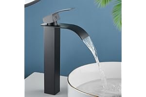 Maynosi Grifos De Lavabo, Grifo De BañO, Grifo Lavabo Cascada Alto, Grifo Mezclador De Agua Caliente Y FríA Con Monomando, DiseñO Moderno Y Cuadrado, Incluye Mangueras (Negro Mate)