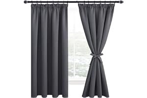 JuFang Vorhänge gardinen mit kräuselband verdunklungsvorhänge thermovorhang kälteschutz gardinen Wohnzimmer vorhänge Schlafzimmer Vorhang Dunkelgrau 2er Set 175x140 cm(HöhexBreite)