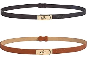 UxClishe 2 Pack Women Skinny Leather Belt, Adjustable Slim Thin Waist Belt Alloy Turn Lock Ladies Fashion Waistband Decorative Belt Classic Solid Color Belts for Jeans Pants Dresses Coat