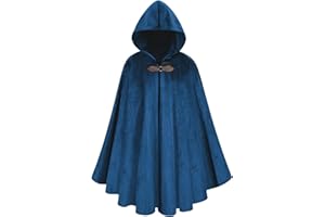 maxToonrain Medieval Costume with Hood Northern Knight Renaissance Hooded Cloak Vintage Gothic Witch Wizard Victorian Halloween Fancy Dress Costume (Blue,102cm-Men)