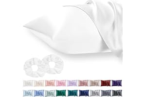 Vielit 2 Pack Satin Pillowcase for Hair and Skin,Soft as Silk Pillowcases for Hair and Skin,Easier Care than Silk Pillow Case White Pillowcases for 50x75cm Pillow Envelope & 2 Satin Scrunchies