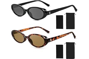 Becellen 2 Pezzi Occhiali da Sole Set Vintage, Ovali Anni 90 Retro Occhiali da Sole Occhio di Gatto Piccoli Hippie Moda Sunglasses UV400 per Donna Uomo