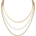 XIHIRCD Layered Gold Necklaces Set for Women, 3-Layer Stacked Boho Necklaces Set Herringbone Choker Snake Chain Necklace Spiral Chain Fashion Jewelry Gift for Women Girls