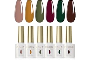 ROSALIND Smalti Semipermanenti Khaki Giallo Verde Vino Rosso Verde Scuro Marrone 6 Pcs Smalto Semipermanente UV LED Smalto Per Unghie Soak Off Gel Polish Autunno Inverno