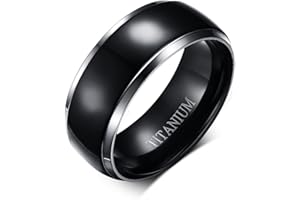 Vnox, anello da uomo largo 8 mm, in puro titanio, con incisione interna "Titanium", fascia centrale nera con 2 linee argento sui bordi