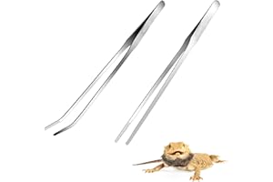 hioseyre 2 Pcs 10.6inch Feeding Tongs, Extra Long Stainless Steel Aquarium Tweezers with Rubber Tip, Straight and Curved Long Tweezer, Terrarium Tool Feeder Tool for Tank Silver