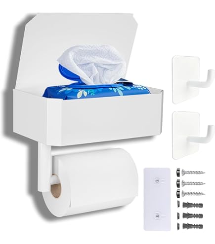 DOKKOME Toiletpapierhouder Zonder boren Klopapierhouder met opbergdoos voor vochtige doekjes, roestvrij staal Klorolhouder Rollenhouder voor badkamer Toilet Paper Holder Toiletrolhouder Zilver Nieuw