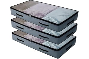 Amonsen 3 sacchetti per biancheria da letto king e regina, in tessuto resistente con coperchio trasparente e 4 manici.