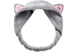 AOSEAHESS Cute Cat Ears Headband Hair Wear Makeup Shower Face Washing Hairband Grey