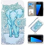 MagicSky Galaxy S7 Case, Samsung Galaxy S7 Wallet Case, Premium PU Leather Wristlet Flip Case Cover with Card Slots &amp; Stand for Galaxy S7 -Elephant Pattern