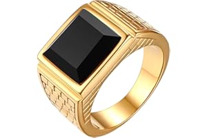 Flongo Anello di Fidanzamento da Uomo, Grande Anello di Tenuta con Pietra Nera, Anello Celtico in Acciaio Inossidabile Design Vintage RETR¨°, Nero Argento Taglia Scelta