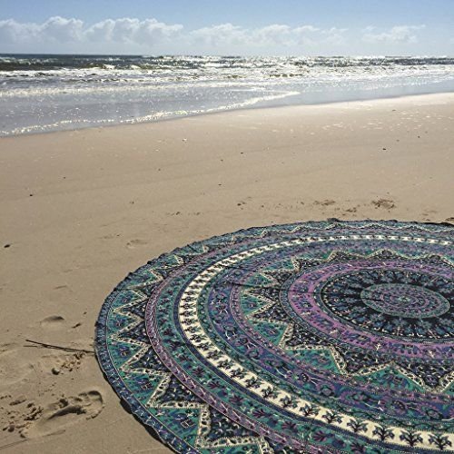 urbancharm- Indian Elephant Mandala rund Roundie Beach Überwurf Tapisserie Hippie Boho Gypsy Baumwolle Tischdecke Strandtuch - 4