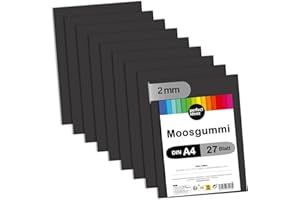 perfect ideaz 27 fogli DIN-A4 gomma piuma neri, piastre di materiale espanso di colore nero, spessore di 2 mm, gomma spugna nera, kit di schiuma per fare lavori manuali