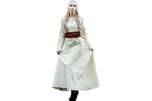 Leonardo Carbone® Valdis Women's Dress V-Neck Design Flowing Hem Carnival Halloween Cosplay LARP Medieval Viking Costume Historical 100% Cotton