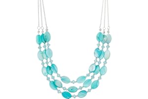 FULU AUTUMN Layered Statement Chunky Necklace for Women Beaded Costume Silver Necklace with Shell Beads Valentines Birthday Gifts for Her