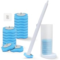 AlisaSun Kit di scopino usa e getta con supporto, sistema di pulizia WC usa e getta con 16 testine di ricambio (Set di spazzolini per WC con 16 testine
