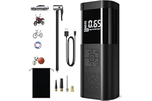 bestyks Wielofunkcyjna przenośna kompresor powietrza 12 V 6000 mAh pompa do opon samochodowych, akumulator, 150 PSI Sprężarka elektryczna pompa rowerowa z lampką USB/LED