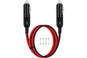 RIIEYOCA 14AWG 12V Cable de alimentación del encendedor de cigarrillos del coche, encendedor de cigarrillos macho a macho cable del cargador con luces LED y fusible 15A (1,5 m / 4.9ft)