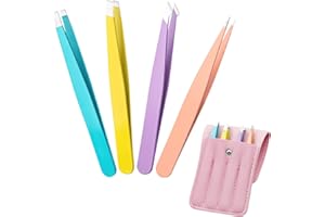 GOFADY 4Pcs Tweezers for Facial Hair Women, Stainless Steel Eyebrow Tweezers Set for Ingrown for Men & Women (Multi-Colored)