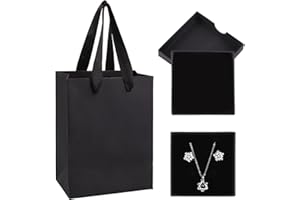 YAFE 1 Set Small Gift Boxes, 8x8x1.6cm Kraft Jewellery Gift Box with Gift Bag(Black), Bracelet Necklace Earrings Gift Boxes for Anniversaries, Newyear, Birthdays or Weddings