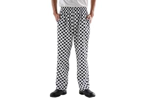 Nideen Men’s Black and White Checkerboard Print Chef Trousers with Elastic Waist Drawstring Baggy Chef Uniforms