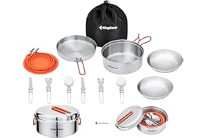 KingCamp Set de Cuisine de Camping, ustensiles de Camping ultralégers en INOX, Vaisselle Pliante pour Le Camping, idéale pour la randonnée, Les Pique-niques et la pêche