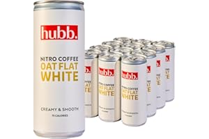hubb Oat Flat White – Nitro Cold Brew Coffee Iced Coffee Drink with Oat Milk (12 x 250ml Cans) | Specialty-Grade, Single-Origin Arabica | Bold, Smooth Flavour | Dairy-Free, Vegan, 100% Natural
