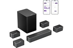 ULTIMEA 7.1 Soundbar do telewizora z inteligentną aplikacją, moc 410 W, zestaw kina domowego z wirtualnym dźwiękiem przestrzennym, Soundbar TV z subwooferem, 4 regulowane głośniki surround, Poseidon