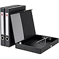 GUOKOFF Black Box Files A4, 3 Pack Box File with Document Clip, 45mm Spine, A4 Archive Box Folder with Magnetic Closure, Document Box Folders for Office School