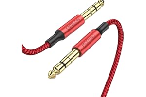 MOSWAG Câble TRS 6.35mm de 2M, câble instrument trs 6.35mm pouce, câble audio auxiliaire stéréo hifi équilibré, câble trs vers trs plaqué or 24 carats