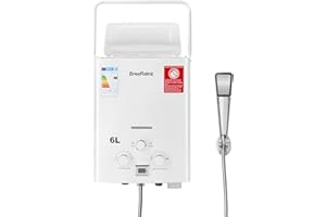 Chauffe-eau à Gaz Propane Butane LPG 6L 12KW, Chauffe-eau Sans Réservoir Avec Poignée Portable Pour Extérieur, Camping-car, Camping et Cabine, Blanc