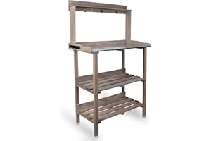 UNUS Pflanztisch grau mit 2 Böden und verzinkter Arbeitsfläche 78x36x131 cm