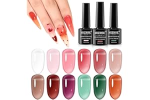 ‎MIZHSE MIZHSE Jelly Gel Nagellack Set Gel Transparent Weiß Nagellack Gel Nail Art uv nagellack 12 Farben Nude Rosa Grüner Bernstein für Nägel Gel gel nägel Selber Nails Starter Set für Nageldesign