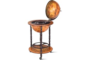 GiantexUK 330MM/360MM Globe Drinks Cabinet, Unique Eucalyptus Wooden Mini Bar Cart with Open Shelves, Retro Movable Whisky Wine Spirits Trolley for Home Restaurant(no Top, 360MM Globe, 47x47x90cm)