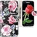 Produktbild CLM-Tech kompatibel mit Samsung Galaxy J7 (2017) DUOS Hülle Tasche aus Kunstleder, PU Leder-Tasche Lederhülle Rosen Blumen Muster rosa schwarz Mehrfarbig