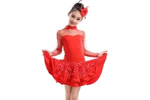 BOZEVON Vestito da Ballo Latino Bambini Ragazze Danza Costumi Costumi Maniche Lunghe