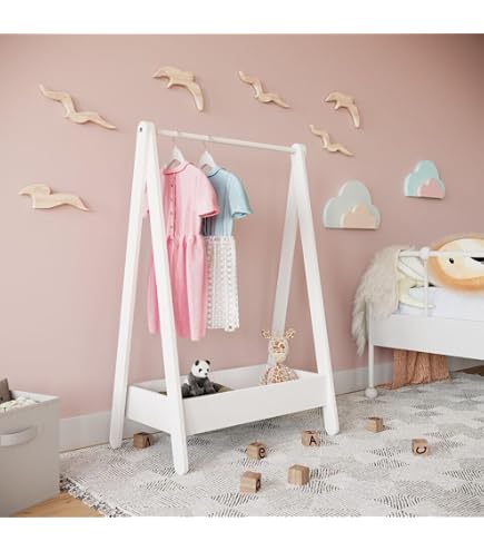 Portemanteau Enfant En MDF Rose - 99x66x38 Cm Avec Rangement Ouvert Pour Chaussures Et Jouets
