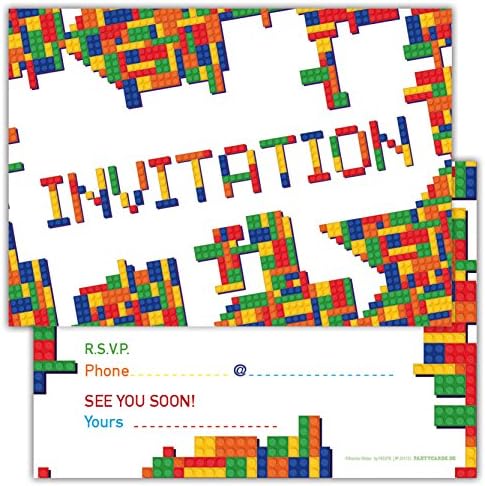 Pack of 12 Invites for Birthday Parties and Other Celebrations, Postcard Style Invitations, Size A6 - Bricks