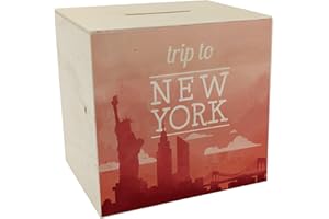 SPEECHEESE Salvadanaio in legno con bel motivo e testo – Trip to New York in rosso salvadanaio in legno per il prossimo viaggio in città a New York come regalo per persone che amano e molto intorno