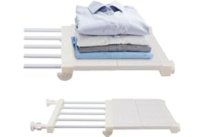 TiamaraEon Expandable Shelves Dividers for Wardrobe, Cupboard Storage Organiser Storage Rack, Adjustable Airing Cupboard Shelves, Storage Rack Wardrobe Dividers for Bedroom Bathroom Kitchen